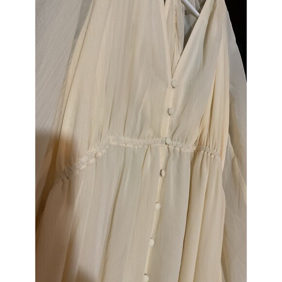H&M Cream Chiffon Maxi Boho Dress Large‎ Sheer Fairy Whimsgoth Romantic Flowing - Picture 5 of 8